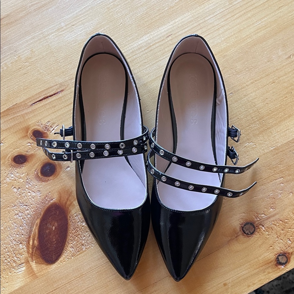 Black Double Strap Flats
